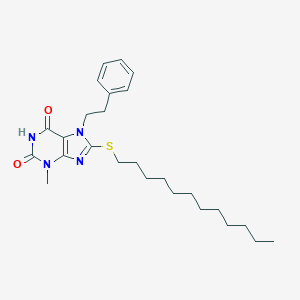 molecular formula C26H38N4O2S B406185 8-(dodecylsulfanyl)-3-methyl-7-(2-phenylethyl)-3,7-dihydro-1H-purine-2,6-dione CAS No. 316362-25-1