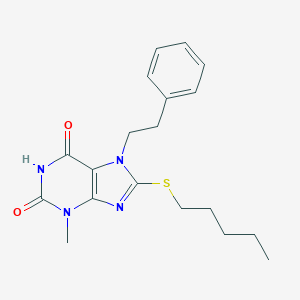 molecular formula C19H24N4O2S B406187 3-methyl-8-(pentylsulfanyl)-7-(2-phenylethyl)-3,7-dihydro-1H-purine-2,6-dione CAS No. 313470-91-6