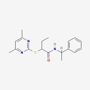 molecular formula C18H23N3OS B4061924 2-[(4,6-dimethyl-2-pyrimidinyl)thio]-N-(1-phenylethyl)butanamide 