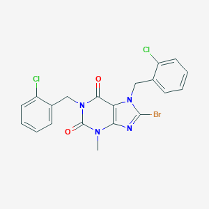 molecular formula C20H15BrCl2N4O2 B406194 8-bromo-1,7-bis(2-chlorobenzyl)-3-methyl-3,7-dihydro-1H-purine-2,6-dione CAS No. 303973-59-3