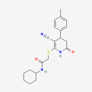2-{[3-cyano-4-(4-methylphenyl)-6-oxo-1,4,5,6-tetrahydro-2-pyridinyl]thio}-N-cyclohexylacetamide