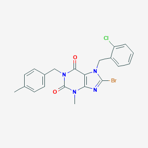 molecular formula C21H18BrClN4O2 B406196 8-bromo-7-(2-chlorobenzyl)-3-methyl-1-(4-methylbenzyl)-3,7-dihydro-1H-purine-2,6-dione CAS No. 303973-57-1