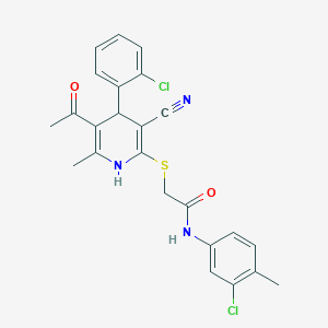 2-{[5-acetyl-4-(2-chlorophenyl)-3-cyano-6-methyl-1,4-dihydro-2-pyridinyl]thio}-N-(3-chloro-4-methylphenyl)acetamide