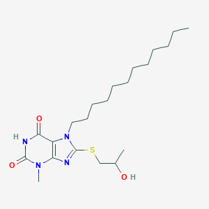 molecular formula C21H36N4O3S B406213 7-dodecyl-8-[(2-hydroxypropyl)sulfanyl]-3-methyl-3,7-dihydro-1H-purine-2,6-dione CAS No. 329702-96-7