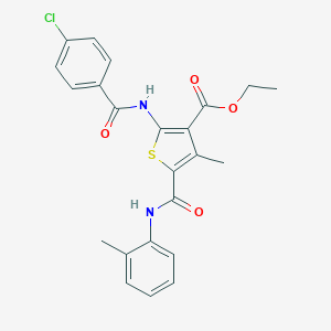 molecular formula C23H21ClN2O4S B406216 Ethyl 2-[(4-chlorobenzoyl)amino]-4-methyl-5-(2-toluidinocarbonyl)-3-thiophenecarboxylate 