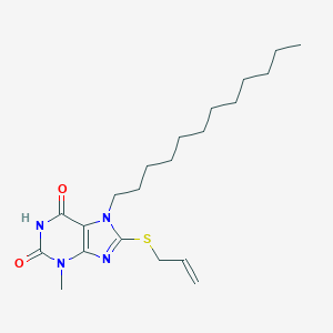 molecular formula C21H34N4O2S B406217 8-(allylsulfanyl)-7-dodecyl-3-methyl-3,7-dihydro-1H-purine-2,6-dione CAS No. 329702-90-1