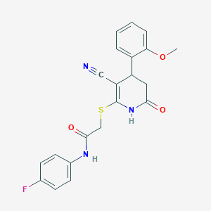 molecular formula C21H18FN3O3S B4062196 2-{[3-cyano-4-(2-methoxyphenyl)-6-oxo-1,4,5,6-tetrahydro-2-pyridinyl]thio}-N-(4-fluorophenyl)acetamide 