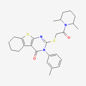 molecular formula C26H31N3O2S2 B4062200 2-{[2-(2,6-dimethyl-1-piperidinyl)-2-oxoethyl]thio}-3-(3-methylphenyl)-5,6,7,8-tetrahydro[1]benzothieno[2,3-d]pyrimidin-4(3H)-one 