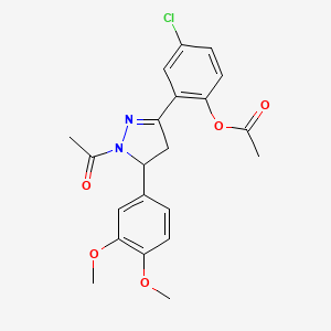 molecular formula C21H21ClN2O5 B4062216 2-[1-乙酰基-5-(3,4-二甲氧基苯基)-4,5-二氢-1H-吡唑-3-基]-4-氯苯基乙酸酯 