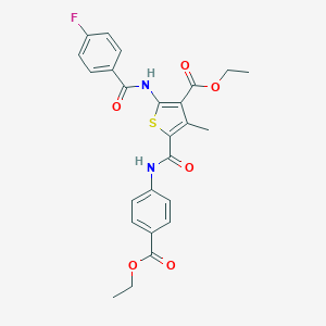 molecular formula C25H23FN2O6S B406225 Ethyl 5-{[4-(ethoxycarbonyl)anilino]carbonyl}-2-[(4-fluorobenzoyl)amino]-4-methyl-3-thiophenecarboxylate 