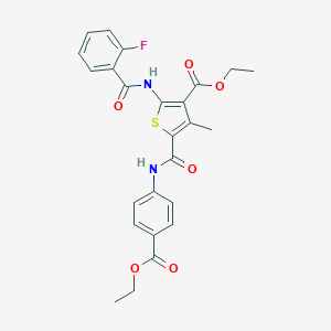 molecular formula C25H23FN2O6S B406226 Ethyl 5-{[4-(ethoxycarbonyl)anilino]carbonyl}-2-[(2-fluorobenzoyl)amino]-4-methyl-3-thiophenecarboxylate 