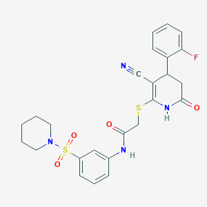 molecular formula C25H25FN4O4S2 B4062263 2-{[3-cyano-4-(2-fluorophenyl)-6-oxo-1,4,5,6-tetrahydro-2-pyridinyl]thio}-N-[3-(1-piperidinylsulfonyl)phenyl]acetamide 