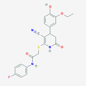 2-{[3-cyano-4-(3-ethoxy-4-hydroxyphenyl)-6-oxo-1,4,5,6-tetrahydro-2-pyridinyl]thio}-N-(4-fluorophenyl)acetamide