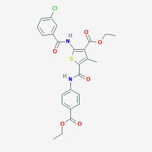 molecular formula C25H23ClN2O6S B406233 Ethyl 2-[(3-chlorobenzoyl)amino]-5-{[4-(ethoxycarbonyl)anilino]carbonyl}-4-methyl-3-thiophenecarboxylate 