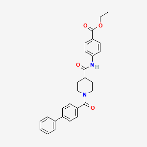 molecular formula C28H28N2O4 B4062332 ethyl 4-({[1-(4-biphenylylcarbonyl)-4-piperidinyl]carbonyl}amino)benzoate 