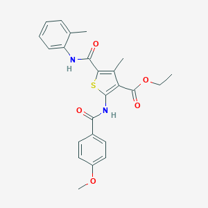 molecular formula C24H24N2O5S B406234 Ethyl 2-[(4-methoxybenzoyl)amino]-4-methyl-5-(2-toluidinocarbonyl)-3-thiophenecarboxylate 
