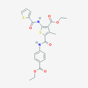 molecular formula C23H22N2O6S2 B406236 Ethyl 5-{[4-(ethoxycarbonyl)phenyl]carbamoyl}-4-methyl-2-[(thiophen-2-ylcarbonyl)amino]thiophene-3-carboxylate 