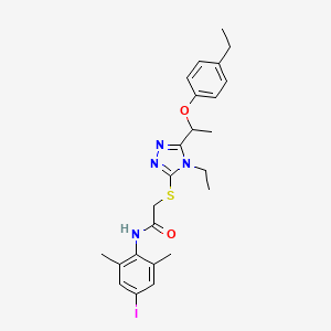 molecular formula C24H29IN4O2S B4062383 2-({4-ethyl-5-[1-(4-ethylphenoxy)ethyl]-4H-1,2,4-triazol-3-yl}thio)-N-(4-iodo-2,6-dimethylphenyl)acetamide 