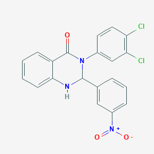 molecular formula C20H13Cl2N3O3 B406239 3-(3,4-dichlorophenyl)-2-{3-nitrophenyl}-2,3-dihydroquinazolin-4(1H)-one 