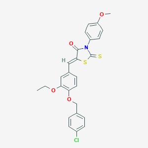 molecular formula C26H22ClNO4S2 B406246 5-{4-[(4-Chlorobenzyl)oxy]-3-ethoxybenzylidene}-3-(4-methoxyphenyl)-2-thioxo-1,3-thiazolidin-4-one 