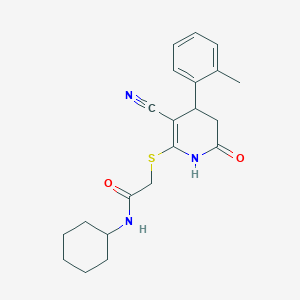 2-{[3-cyano-4-(2-methylphenyl)-6-oxo-1,4,5,6-tetrahydro-2-pyridinyl]thio}-N-cyclohexylacetamide