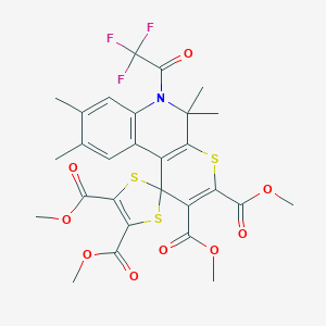 molecular formula C28H26F3NO9S3 B406261 tetramethyl 5',5',8',9'-tetramethyl-6'-(trifluoroacetyl)-5',6'-dihydrospiro[1,3-dithiole-2,1'-[1'H]-thiopyrano[2,3-c]quinoline)-2',3'-tetracarboxylate 