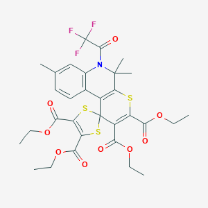 molecular formula C31H32F3NO9S3 B406264 Tetraethyl 5',5',8'-trimethyl-6'-(trifluoroacetyl)-5',6'-dihydrospiro[1,3-dithiole-2,1'-thiopyrano[2,3-c]quinoline]-2',3',4,5-tetracarboxylate 