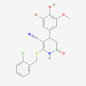 molecular formula C20H16BrClN2O3S B4062650 4-(3-bromo-4-hydroxy-5-methoxyphenyl)-2-[(2-chlorobenzyl)thio]-6-oxo-1,4,5,6-tetrahydro-3-pyridinecarbonitrile 