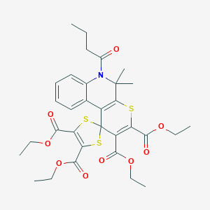 Tetraethyl 6'-butanoyl-5',5'-dimethyl-5',6'-dihydrospiro[1,3-dithiole-2,1'-thiopyrano[2,3-c]quinoline]-2',3',4,5-tetracarboxylate