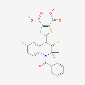 molecular formula C27H25NO5S3 B406270 Dimethyl 2-(1-benzoyl-2,2,6,8-tetramethyl-3-sulfanylidenequinolin-4-ylidene)-1,3-dithiole-4,5-dicarboxylate CAS No. 331640-39-2