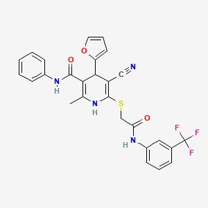 molecular formula C27H21F3N4O3S B4062716 5-cyano-4-(2-furyl)-2-methyl-6-[(2-oxo-2-{[3-(trifluoromethyl)phenyl]amino}ethyl)thio]-N-phenyl-1,4-dihydro-3-pyridinecarboxamide 