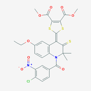 molecular formula C27H23ClN2O8S3 B406272 dimethyl 2-{1-[(4-chloro-3-nitrophenyl)carbonyl]-6-ethoxy-2,2-dimethyl-3-thioxo-2,3-dihydroquinolin-4(1H)-ylidene}-1,3-dithiole-4,5-dicarboxylate 