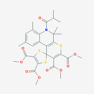 molecular formula C30H33NO9S3 B406276 tetramethyl 6-(2-methylpropanoyl)-5,5,7,9-tetramethyl-5,6-dihydro-spiro(1H-thiopyrano[2,3-c]quinoline-1,2'-[1,3]-dithiole)-2,3,4',5'-tetracarboxylate 