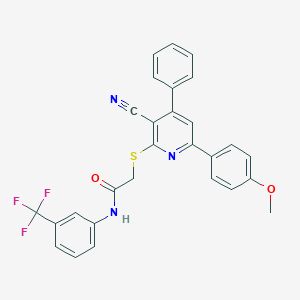 2-{[3-cyano-6-(4-methoxyphenyl)-4-phenyl-2-pyridinyl]sulfanyl}-N-[3-(trifluoromethyl)phenyl]acetamide
