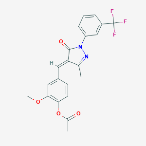 molecular formula C21H17F3N2O4 B406279 2-methoxy-4-({3-methyl-5-oxo-1-[3-(trifluoromethyl)phenyl]-1,5-dihydro-4H-pyrazol-4-ylidene}methyl)phenyl acetate 