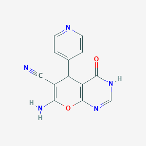 molecular formula C13H9N5O2 B406280 4H-Pyrano[2,3-d]pyrimidine-6-carbonitrile, 7-amino-4-oxo-5-(pyridin-4-yl)-1,5-dihydro- 