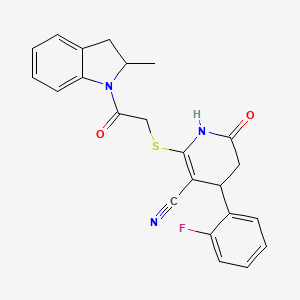 4-(2-fluorophenyl)-2-{[2-(2-methyl-2,3-dihydro-1H-indol-1-yl)-2-oxoethyl]thio}-6-oxo-1,4,5,6-tetrahydro-3-pyridinecarbonitrile