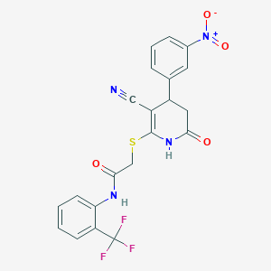 molecular formula C21H15F3N4O4S B4062904 2-{[3-cyano-4-(3-nitrophenyl)-6-oxo-1,4,5,6-tetrahydro-2-pyridinyl]thio}-N-[2-(trifluoromethyl)phenyl]acetamide 