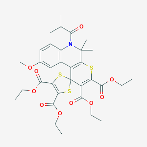 Tetraethyl 9'-methoxy-5',5'-dimethyl-6'-(2-methylpropanoyl)-5',6'-dihydrospiro[1,3-dithiole-2,1'-thiopyrano[2,3-c]quinoline]-2',3',4,5-tetracarboxylate