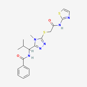 molecular formula C19H22N6O2S2 B4063013 N-[2-甲基-1-(4-甲基-5-{[2-氧代-2-(1,3-噻唑-2-氨基)乙基]硫}-4H-1,2,4-三唑-3-基)丙基]苯甲酰胺 