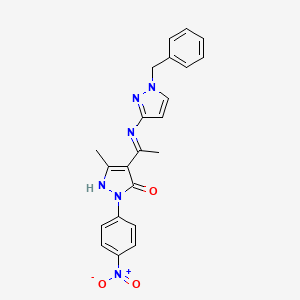 molecular formula C22H20N6O3 B4063034 4-{1-[(1-benzyl-1H-pyrazol-3-yl)amino]ethylidene}-5-methyl-2-(4-nitrophenyl)-2,4-dihydro-3H-pyrazol-3-one 