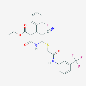 ethyl 5-cyano-4-(2-fluorophenyl)-2-oxo-6-[(2-oxo-2-{[3-(trifluoromethyl)phenyl]amino}ethyl)thio]-1,2,3,4-tetrahydro-3-pyridinecarboxylate