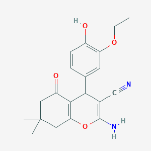 molecular formula C20H22N2O4 B406311 2-amino-4-(3-ethoxy-4-hydroxyphenyl)-7,7-dimethyl-5-oxo-5,6,7,8-tetrahydro-4H-chromene-3-carbonitrile CAS No. 302323-19-9