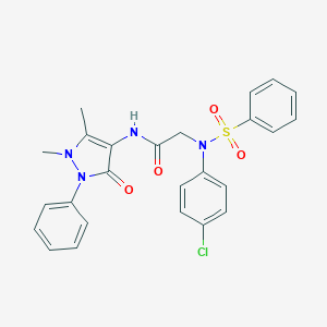 molecular formula C25H23ClN4O4S B406312 2-[(4-chlorophenyl)(phenylsulfonyl)amino]-N-(1,5-dimethyl-3-oxo-2-phenyl-2,3-dihydro-1H-pyrazol-4-yl)acetamide 