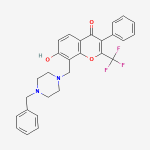 molecular formula C28H25F3N2O3 B4063221 8-[(4-benzyl-1-piperazinyl)methyl]-7-hydroxy-3-phenyl-2-(trifluoromethyl)-4H-chromen-4-one 