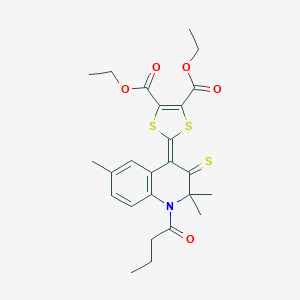 molecular formula C25H29NO5S3 B406324 Diethyl 2-(1-butanoyl-2,2,6-trimethyl-3-sulfanylidenequinolin-4-ylidene)-1,3-dithiole-4,5-dicarboxylate CAS No. 331640-23-4
