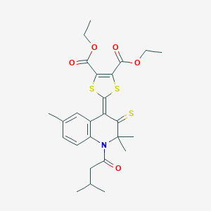molecular formula C26H31NO5S3 B406327 Diethyl 2-[2,2,6-trimethyl-1-(3-methylbutanoyl)-3-sulfanylidenequinolin-4-ylidene]-1,3-dithiole-4,5-dicarboxylate CAS No. 331640-25-6