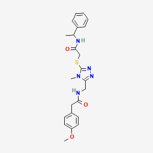 molecular formula C23H27N5O3S B4063314 2-(4-methoxyphenyl)-N-{[4-methyl-5-({2-oxo-2-[(1-phenylethyl)amino]ethyl}thio)-4H-1,2,4-triazol-3-yl]methyl}acetamide 