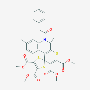 Tetramethyl 5',5',8'-trimethyl-6'-(phenylacetyl)-5',6'-dihydrospiro[1,3-dithiole-2,1'-thiopyrano[2,3-c]quinoline]-2',3',4,5-tetracarboxylate