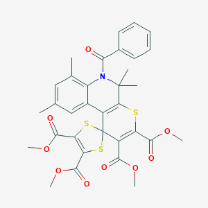 molecular formula C33H31NO9S3 B406335 Tetramethyl 6'-benzoyl-5',5',7',9'-tetramethyl-5',6'-dihydrospiro[1,3-dithiole-2,1'-thiopyrano[2,3-c]quinoline]-2',3',4,5-tetracarboxylate 